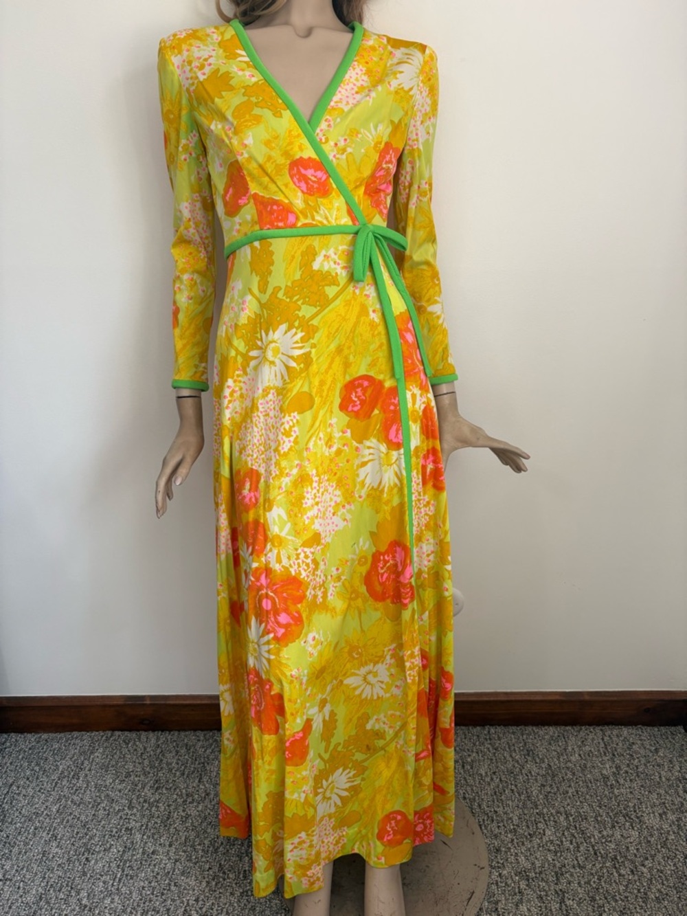 Vintage 1960s 70s Karam NY Dayglow Psychedelic Mod Print Maxi Dress